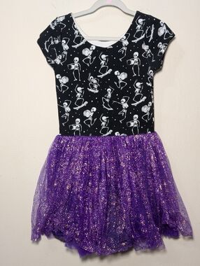 Elizabeth's Closet Halloween Skeleton Tutu Dress Black Purple Gold Girls Size 6